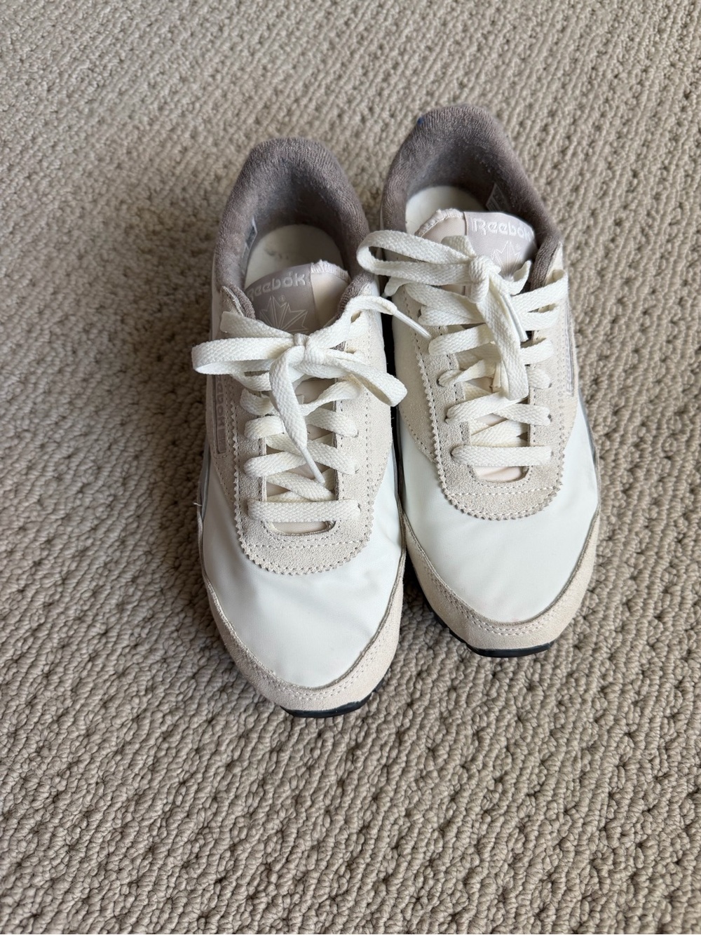 Reebok Classic Cream Taupe Suede Nylon Retro Sneakers